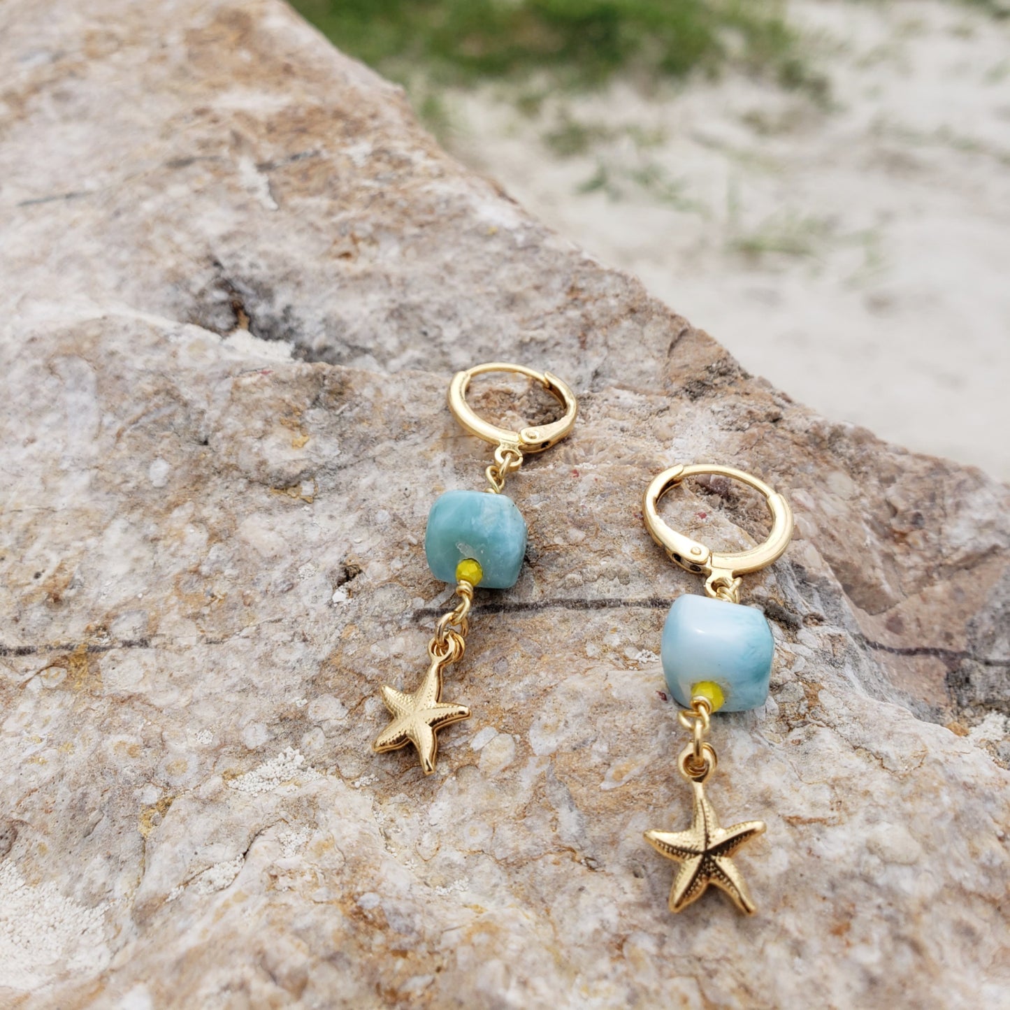 Aretes estrellitas y larimar