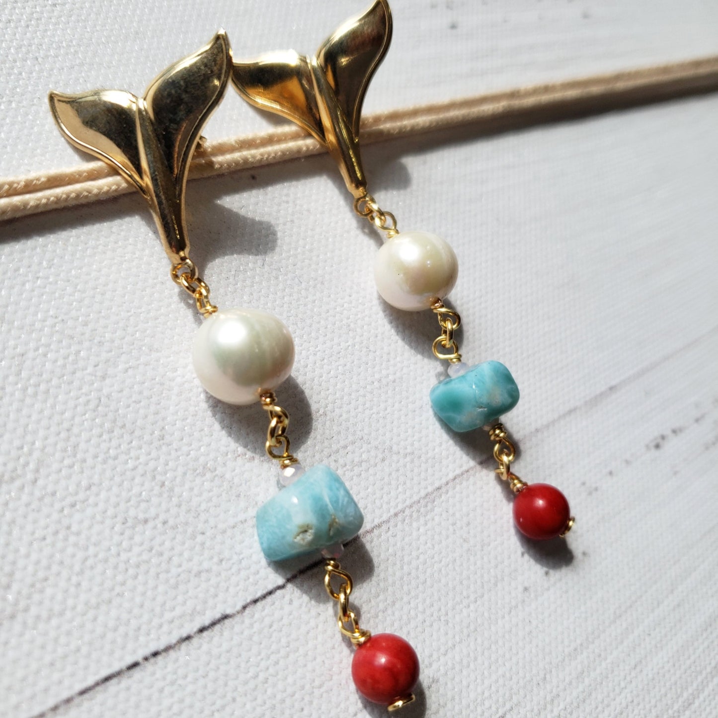 Aretes colita de sirena y larimar