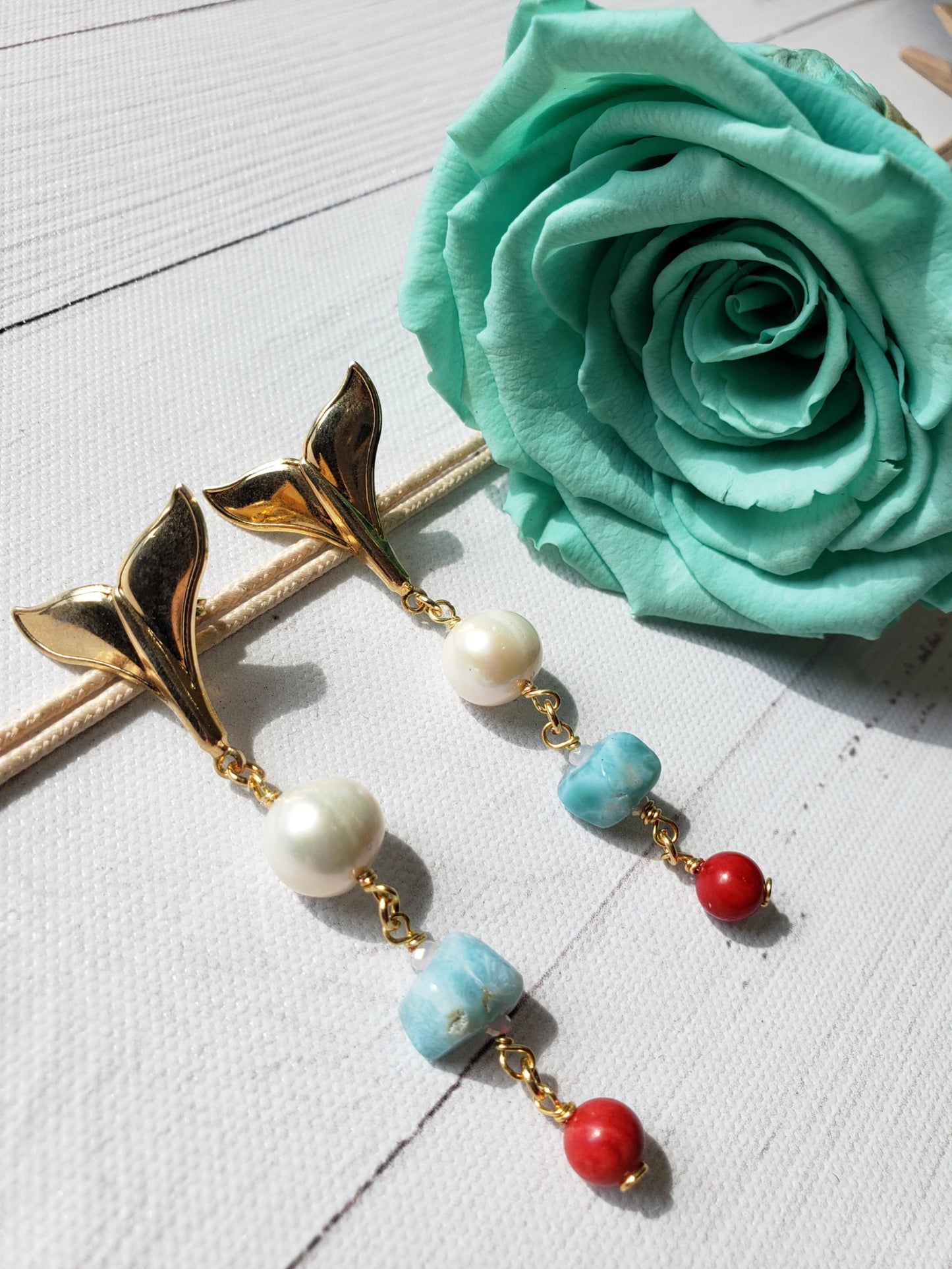 Aretes colita de sirena y larimar